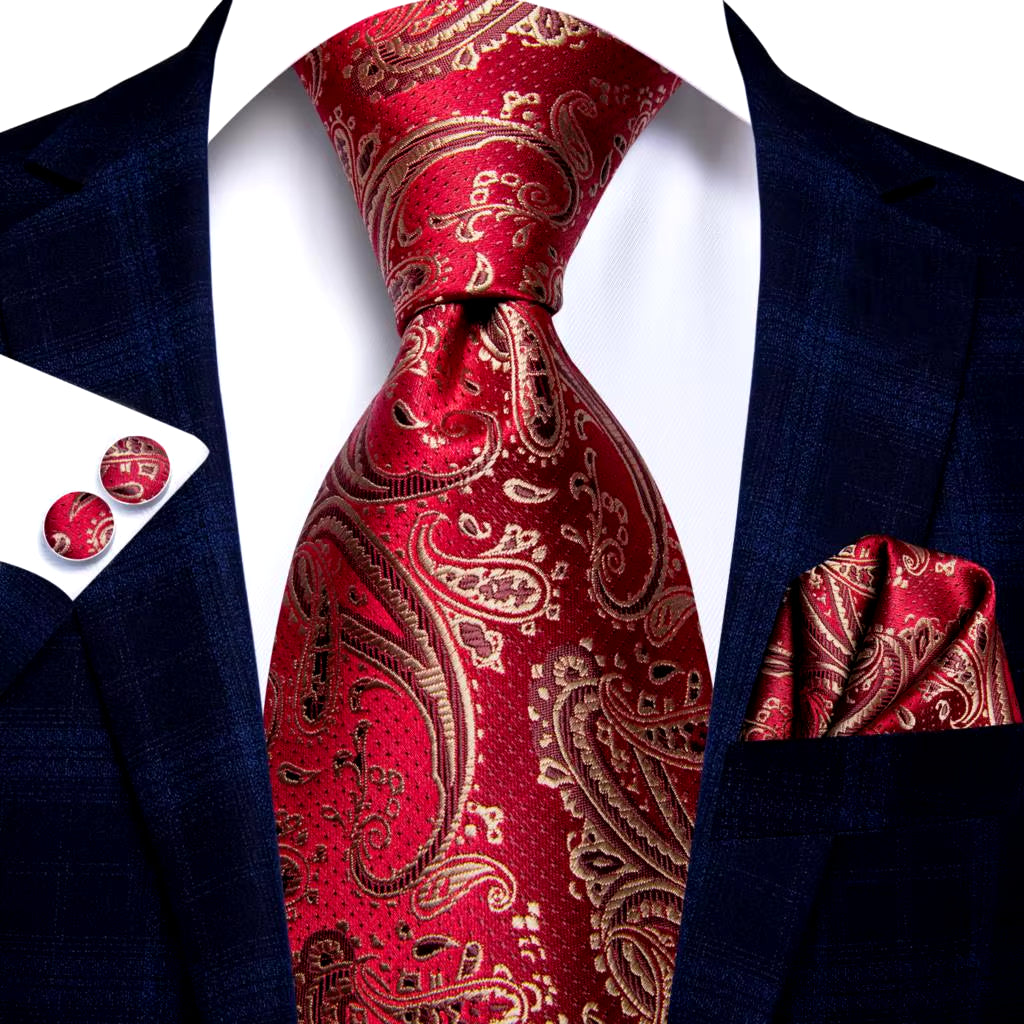 Designer Red Burgundy Plaid Silk Wedding Tie for Men Handky Cufflink Gift Mens Necktie Fashion Business Party Dropshiping