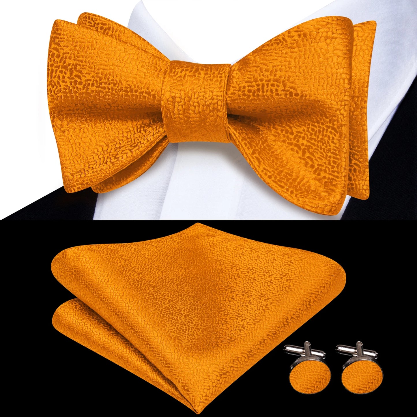 Men's Bow Tie, Handkerchief, and Cufflinks Set - Jacquard Floral Pre-Tied Butterfly Bowtie for Weddings and Business Events