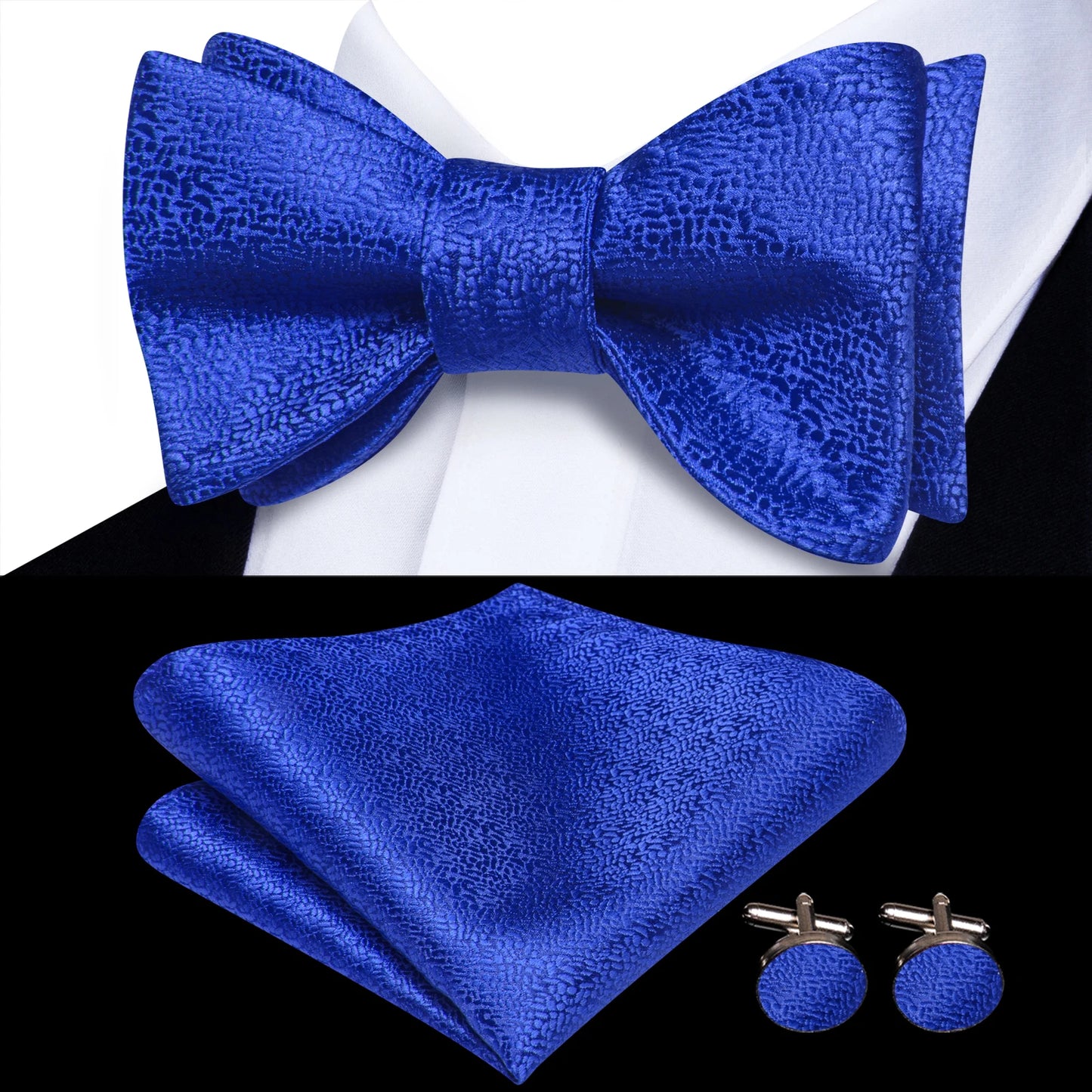 Men's Bow Tie, Handkerchief, and Cufflinks Set - Jacquard Floral Pre-Tied Butterfly Bowtie for Weddings and Business Events