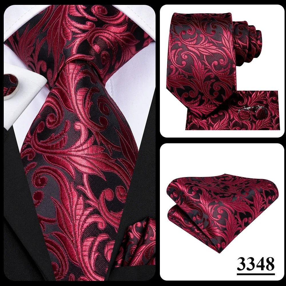 HI-TIE - 3 Piece Red Color Collection - Tie, Cufflinks, Pocket Square - Business, Weddings, Formal Events