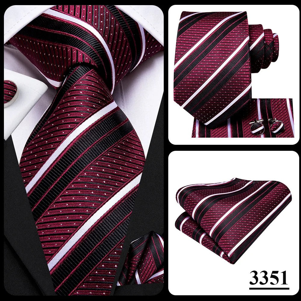 HI-TIE - 3 Piece Red Color Collection - Tie, Cufflinks, Pocket Square - Business, Weddings, Formal Events