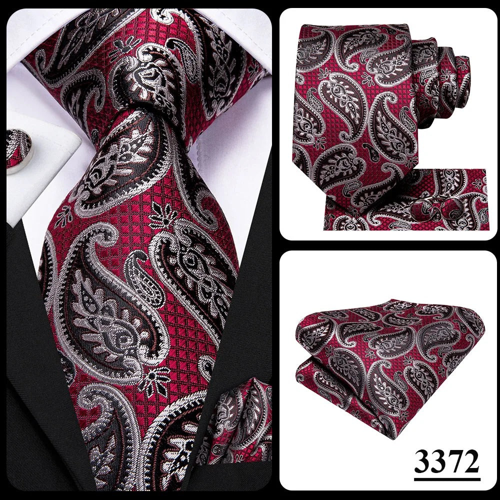 HI-TIE - 3 Piece Red Color Collection - Tie, Cufflinks, Pocket Square - Business, Weddings, Formal Events