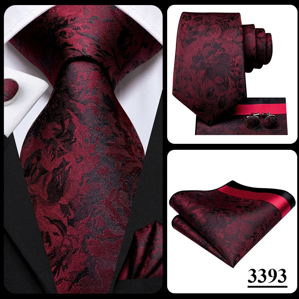 HI-TIE - 3 Piece Red Color Collection - Tie, Cufflinks, Pocket Square - Business, Weddings, Formal Events