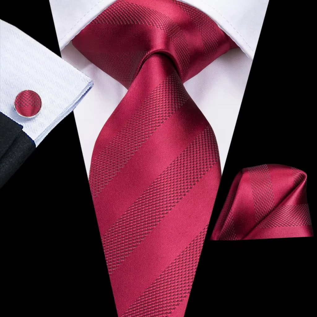 Designer Red Burgundy Plaid Silk Wedding Tie for Men Handky Cufflink Gift Mens Necktie Fashion Business Party Dropshiping