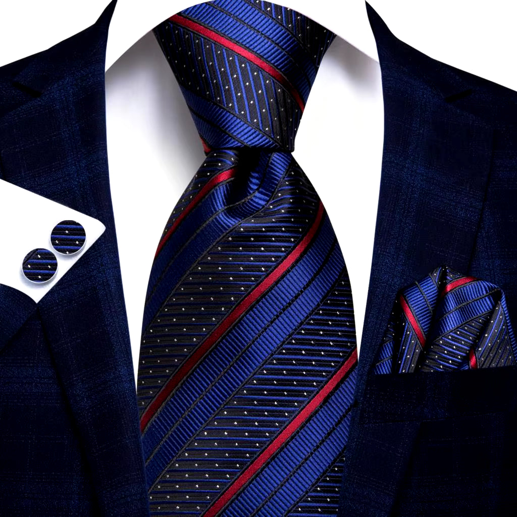 Business Tie for Men Silk Blue Tie Dots Necktie Set Plaid Cufflinks for Wedding Business Tie 150Cm  SN-3529 Dropshipping