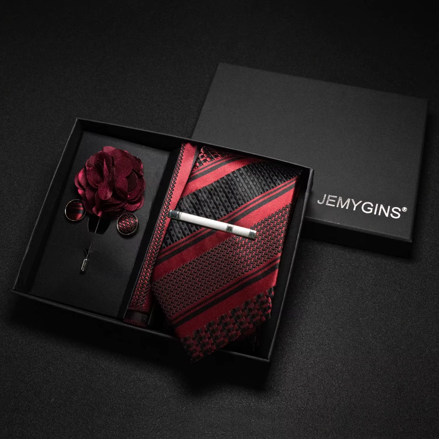 Wine Red Men Tie Paisley Silk Tie Pocket Square Cufflink Luxury Gift Box Set Wedding Gravat Accessories Neck Tie for Men