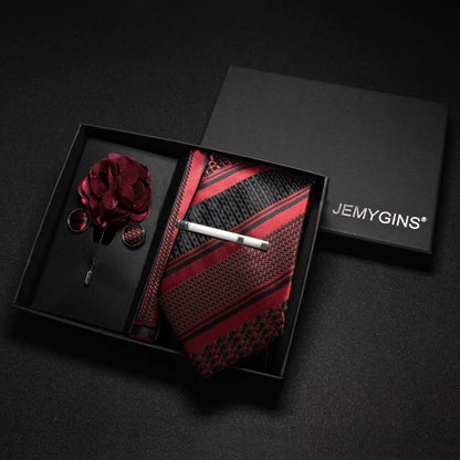 Wine Red Men Tie Paisley Silk Tie Pocket Square Cufflink Luxury Gift Box Set Wedding Gravat Accessories Neck Tie for Men