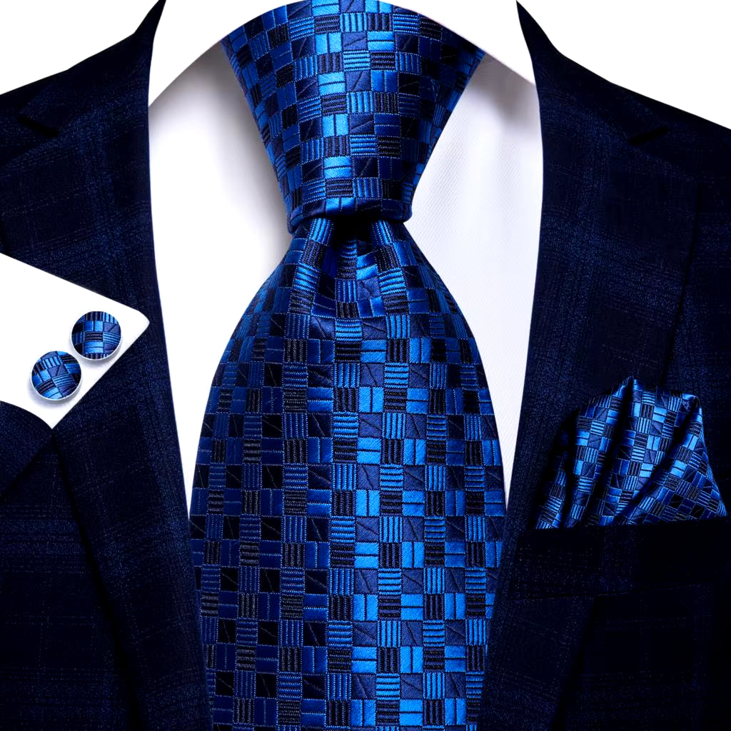 Business Tie for Men Silk Blue Tie Dots Necktie Set Plaid Cufflinks for Wedding Business Tie 150Cm  SN-3529 Dropshipping