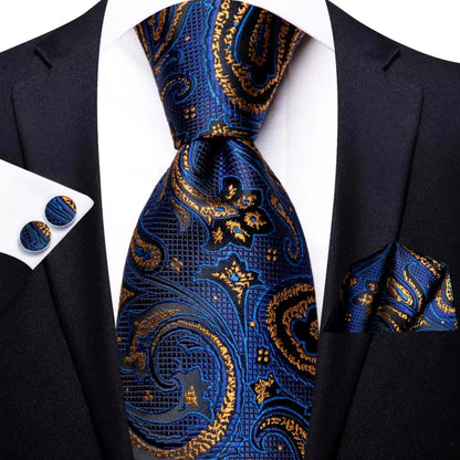 Business Tie for Men Silk Blue Tie Dots Necktie Set Plaid Cufflinks for Wedding Business Tie 150Cm  SN-3529 Dropshipping