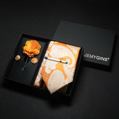 Wine Red Men Tie Paisley Silk Tie Pocket Square Cufflink Luxury Gift Box Set Wedding Gravat Accessories Neck Tie for Men