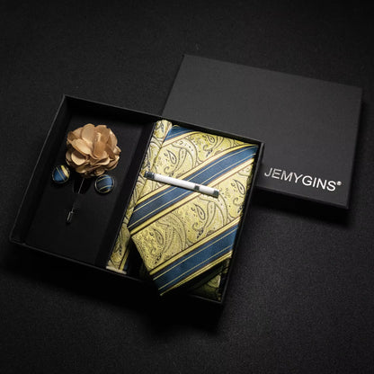 Wine Red Men Tie Paisley Silk Tie Pocket Square Cufflink Luxury Gift Box Set Wedding Gravat Accessories Neck Tie for Men