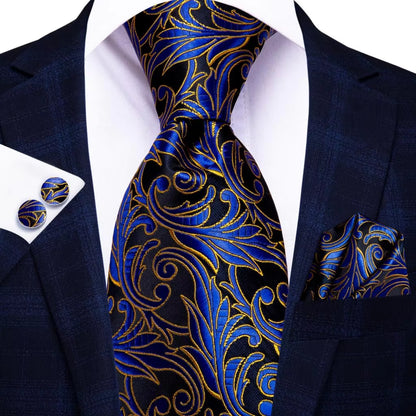 Business Tie for Men Silk Blue Tie Dots Necktie Set Plaid Cufflinks for Wedding Business Tie 150Cm  SN-3529 Dropshipping