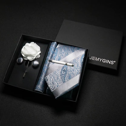 Wine Red Men Tie Paisley Silk Tie Pocket Square Cufflink Luxury Gift Box Set Wedding Gravat Accessories Neck Tie for Men