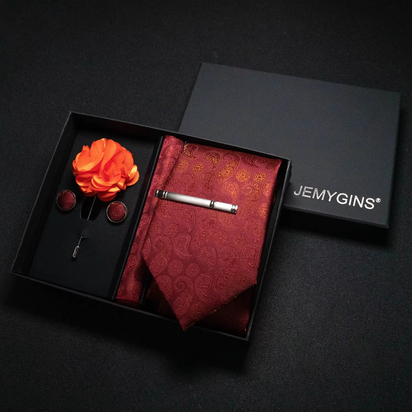 Wine Red Men Tie Paisley Silk Tie Pocket Square Cufflink Luxury Gift Box Set Wedding Gravat Accessories Neck Tie for Men