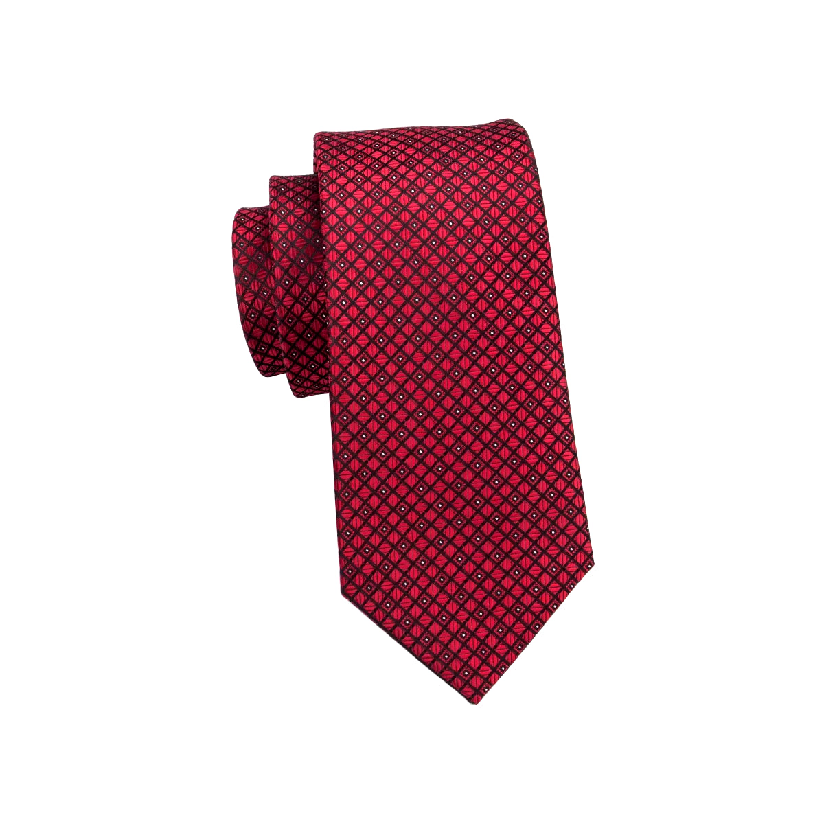 Designer Red Burgundy Plaid Silk Wedding Tie for Men Handky Cufflink Gift Mens Necktie Fashion Business Party Dropshiping