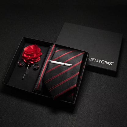 Wine Red Men Tie Paisley Silk Tie Pocket Square Cufflink Luxury Gift Box Set Wedding Gravat Accessories Neck Tie for Men