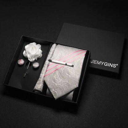 Wine Red Men Tie Paisley Silk Tie Pocket Square Cufflink Luxury Gift Box Set Wedding Gravat Accessories Neck Tie for Men