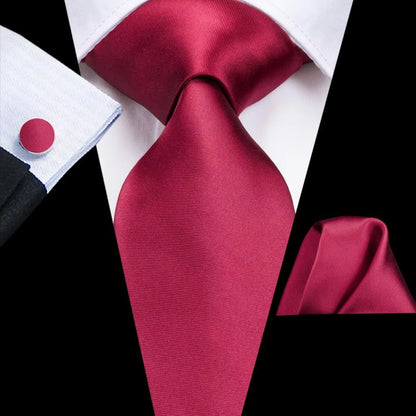 Designer Red Burgundy Plaid Silk Wedding Tie for Men Handky Cufflink Gift Mens Necktie Fashion Business Party Dropshiping