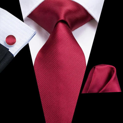 Designer Red Burgundy Plaid Silk Wedding Tie for Men Handky Cufflink Gift Mens Necktie Fashion Business Party Dropshiping