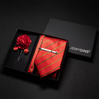 Wine Red Men Tie Paisley Silk Tie Pocket Square Cufflink Luxury Gift Box Set Wedding Gravat Accessories Neck Tie for Men