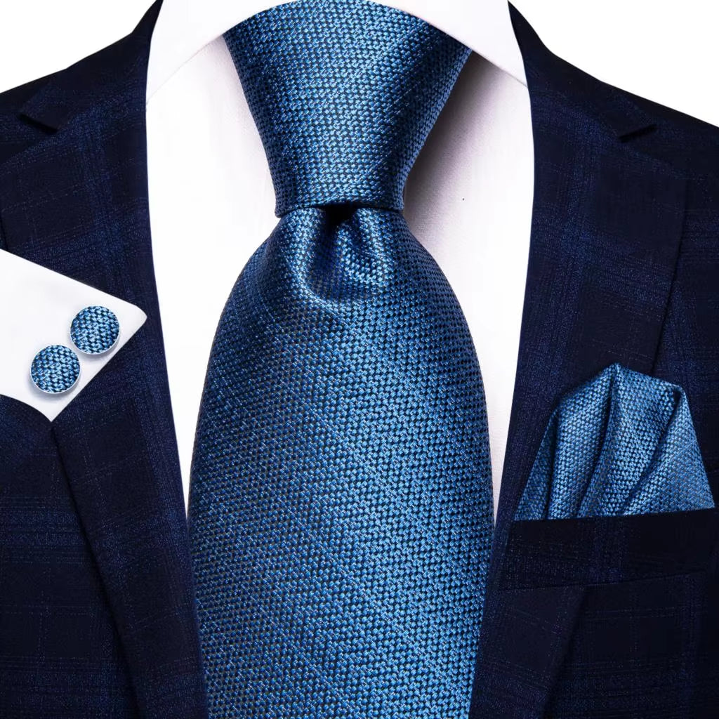 Business Tie for Men Silk Blue Tie Dots Necktie Set Plaid Cufflinks for Wedding Business Tie 150Cm  SN-3529 Dropshipping