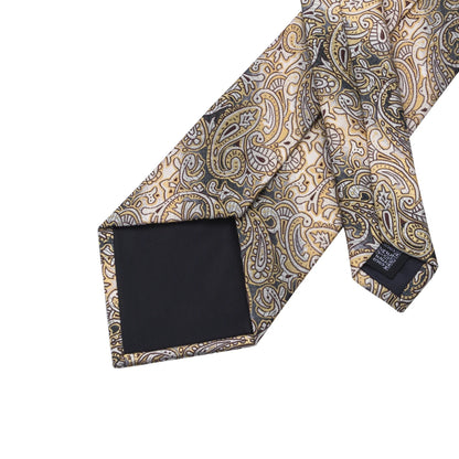 Luxury Silk and Paisley Tie Set for Men with Tie Clip, Hanky, and Cufflinks - Ideal for Formal Weddings
