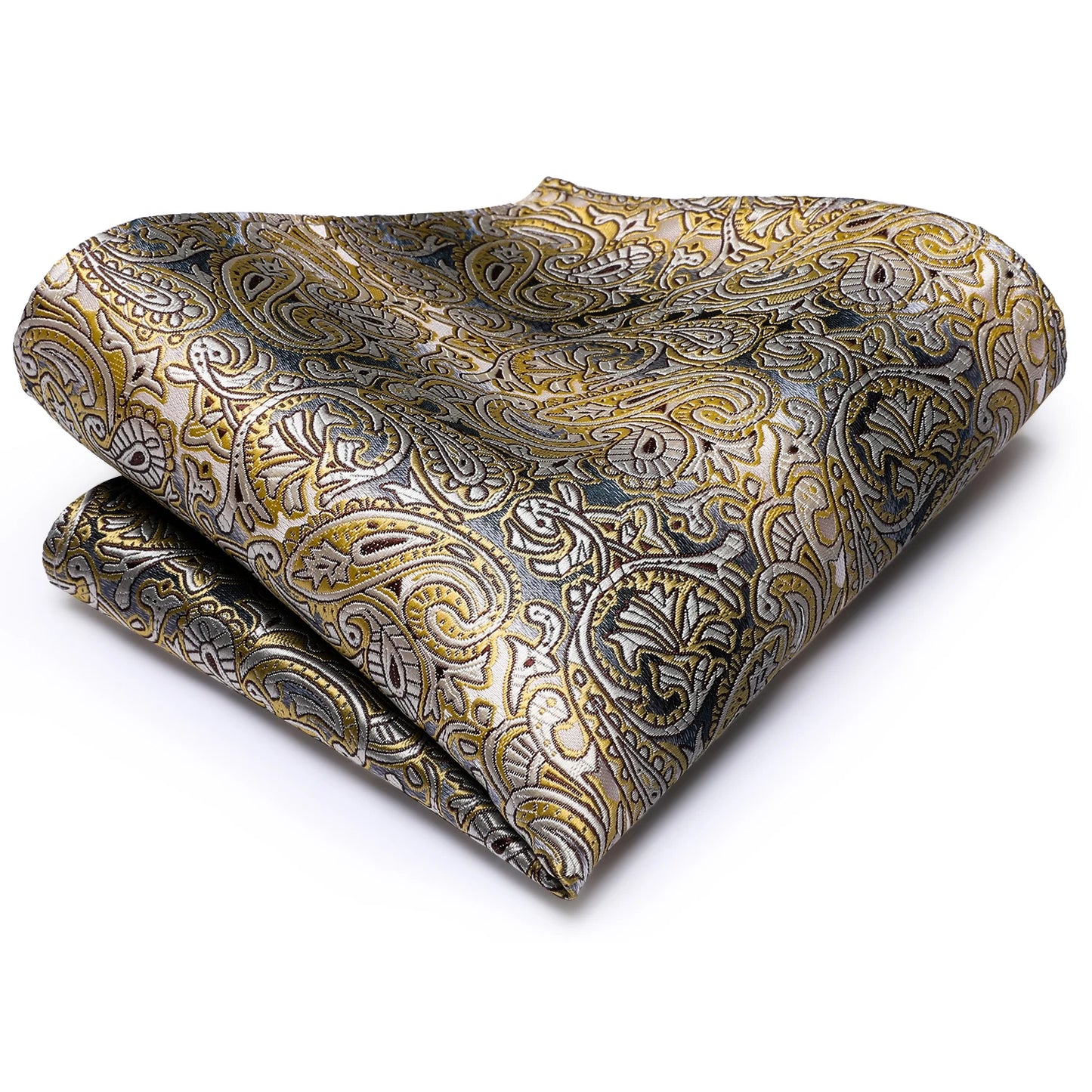 Luxury Silk and Paisley Tie Set for Men with Tie Clip, Hanky, and Cufflinks - Ideal for Formal Weddings