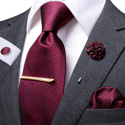 Luxury Silk and Paisley Tie Set for Men with Tie Clip, Hanky, and Cufflinks - Ideal for Formal Weddings