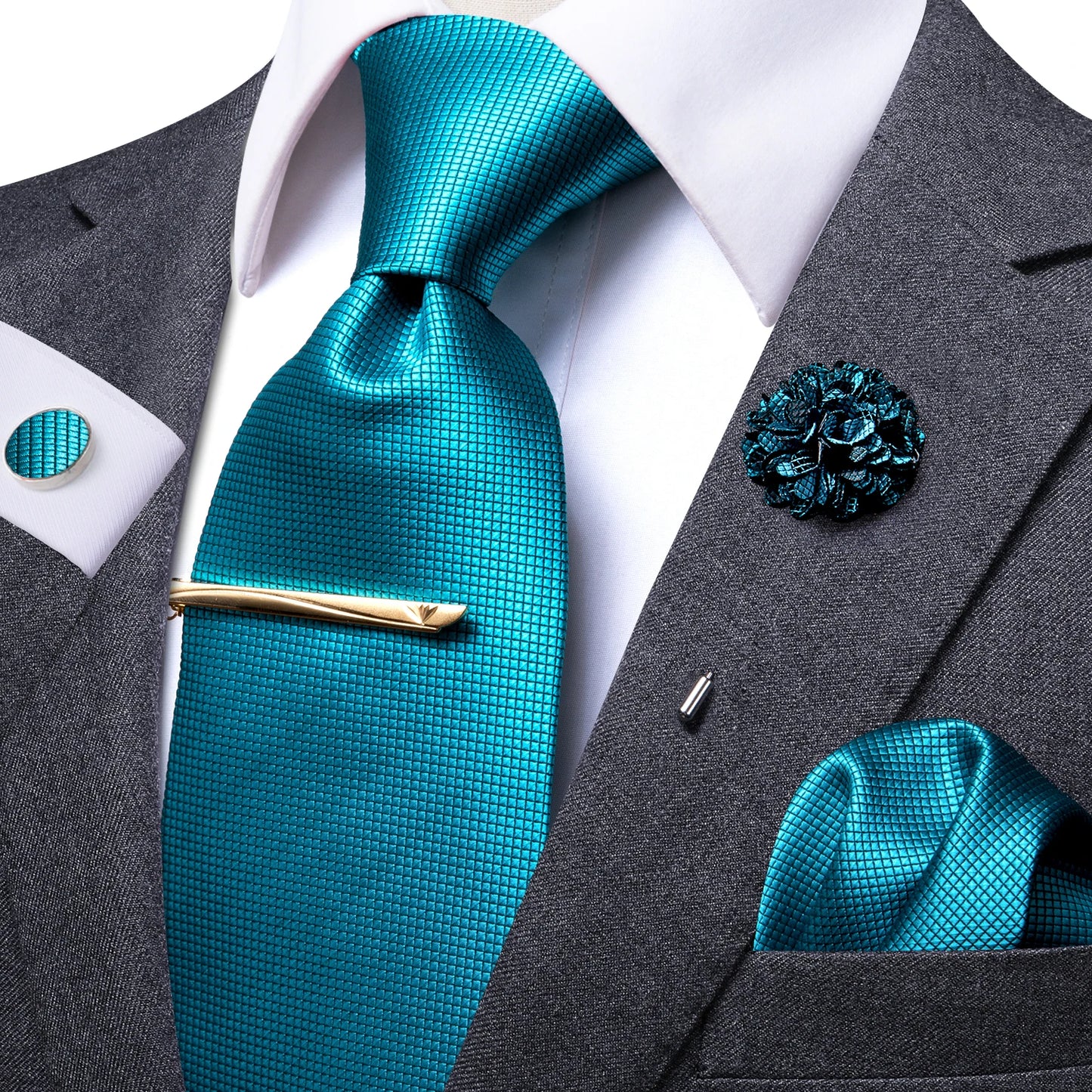 Luxury Silk and Paisley Tie Set for Men with Tie Clip, Hanky, and Cufflinks - Ideal for Formal Weddings