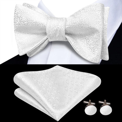 Men's Bow Tie, Handkerchief, and Cufflinks Set - Jacquard Floral Pre-Tied Butterfly Bowtie for Weddings and Business Events