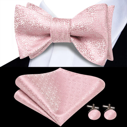 Men's Bow Tie, Handkerchief, and Cufflinks Set - Jacquard Floral Pre-Tied Butterfly Bowtie for Weddings and Business Events