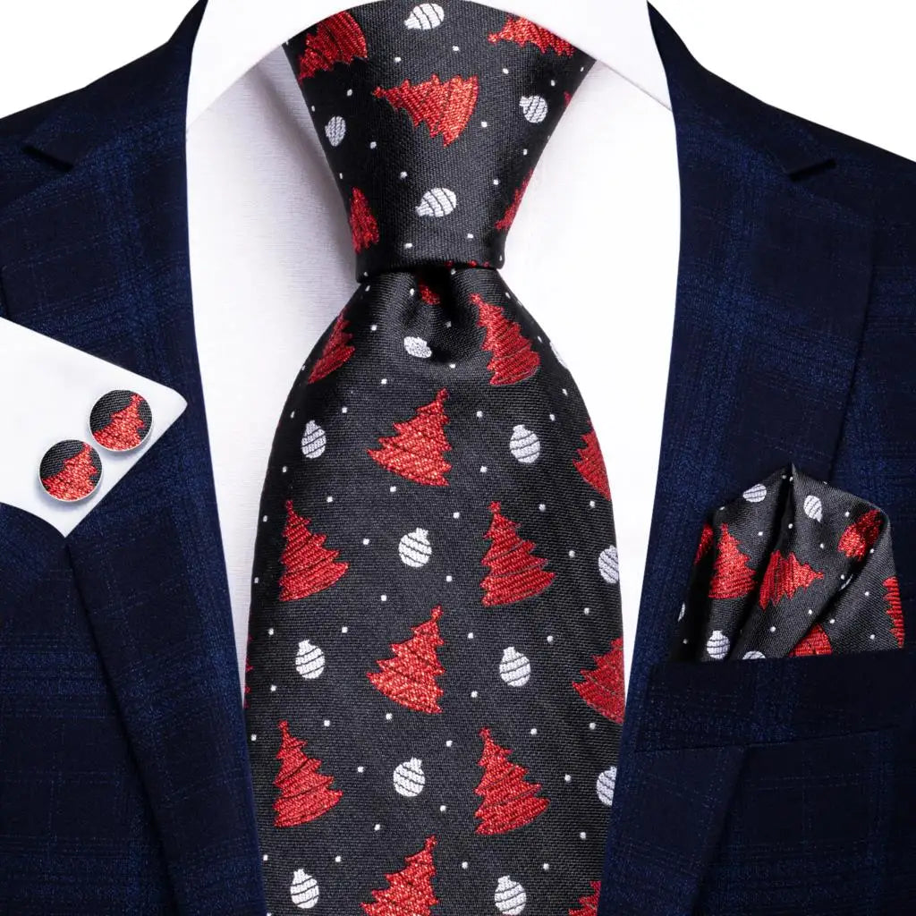 Black Floral Silk Wedding Tie for Men Handky Cufflink Elegant Necktie for Men Fashion Designer Business Party Dropshiping