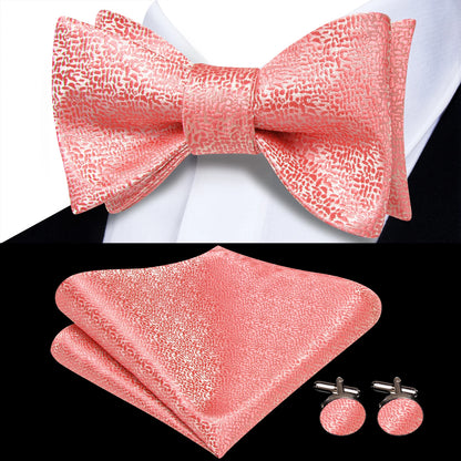 Men's Bow Tie, Handkerchief, and Cufflinks Set - Jacquard Floral Pre-Tied Butterfly Bowtie for Weddings and Business Events