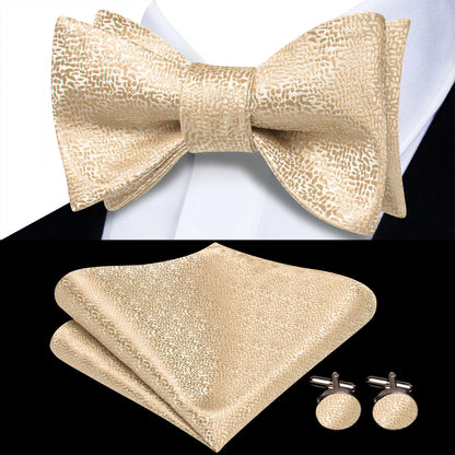 Men's Bow Tie, Handkerchief, and Cufflinks Set - Jacquard Floral Pre-Tied Butterfly Bowtie for Weddings and Business Events
