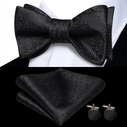 Men's Bow Tie, Handkerchief, and Cufflinks Set - Jacquard Floral Pre-Tied Butterfly Bowtie for Weddings and Business Events