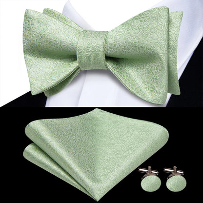 Men's Bow Tie, Handkerchief, and Cufflinks Set - Jacquard Floral Pre-Tied Butterfly Bowtie for Weddings and Business Events