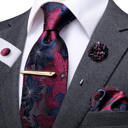 Luxury Silk and Paisley Tie Set for Men with Tie Clip, Hanky, and Cufflinks - Ideal for Formal Weddings