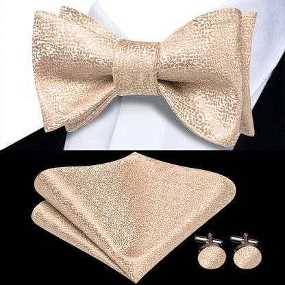 Men's Bow Tie, Handkerchief, and Cufflinks Set - Jacquard Floral Pre-Tied Butterfly Bowtie for Weddings and Business Events