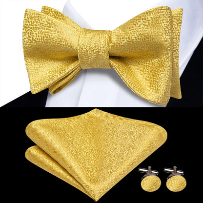 Men's Bow Tie, Handkerchief, and Cufflinks Set - Jacquard Floral Pre-Tied Butterfly Bowtie for Weddings and Business Events