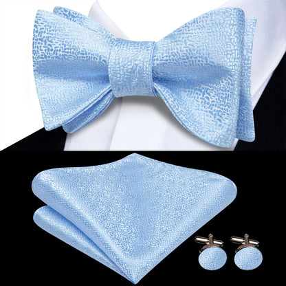Men's Bow Tie, Handkerchief, and Cufflinks Set - Jacquard Floral Pre-Tied Butterfly Bowtie for Weddings and Business Events