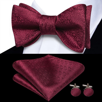 Men's Bow Tie, Handkerchief, and Cufflinks Set - Jacquard Floral Pre-Tied Butterfly Bowtie for Weddings and Business Events