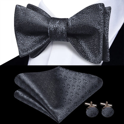 Men's Bow Tie, Handkerchief, and Cufflinks Set - Jacquard Floral Pre-Tied Butterfly Bowtie for Weddings and Business Events