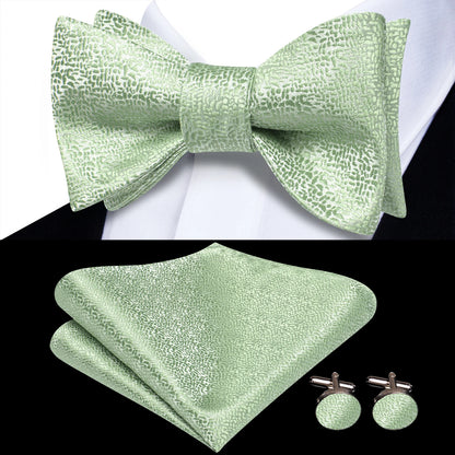 Men's Bow Tie, Handkerchief, and Cufflinks Set - Jacquard Floral Pre-Tied Butterfly Bowtie for Weddings and Business Events
