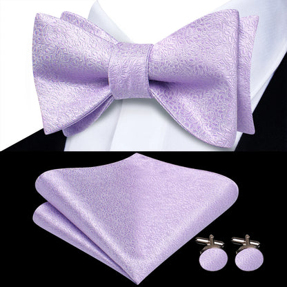 Men's Bow Tie, Handkerchief, and Cufflinks Set - Jacquard Floral Pre-Tied Butterfly Bowtie for Weddings and Business Events