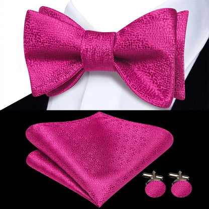 Men's Bow Tie, Handkerchief, and Cufflinks Set - Jacquard Floral Pre-Tied Butterfly Bowtie for Weddings and Business Events