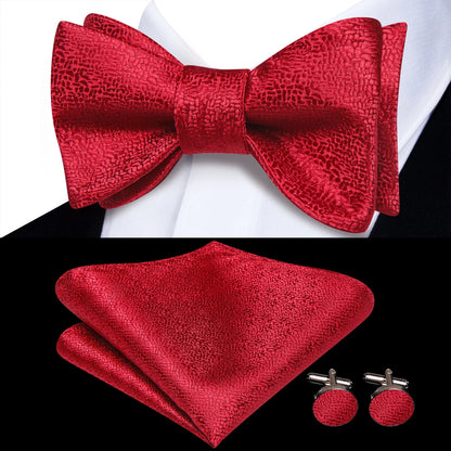 Men's Bow Tie, Handkerchief, and Cufflinks Set - Jacquard Floral Pre-Tied Butterfly Bowtie for Weddings and Business Events