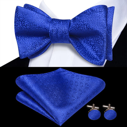 Men's Bow Tie, Handkerchief, and Cufflinks Set - Jacquard Floral Pre-Tied Butterfly Bowtie for Weddings and Business Events