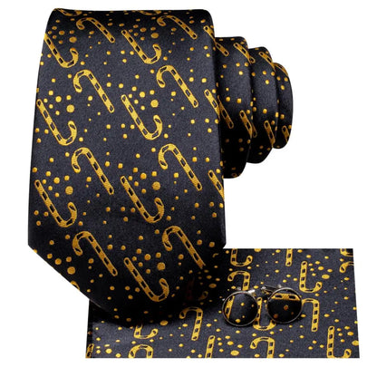 Elegant Black and Gold Silk Tie Set for Men - Perfect Christmas Gift with Necktie, Pocket Square, Cufflinks, and Tie Clip
