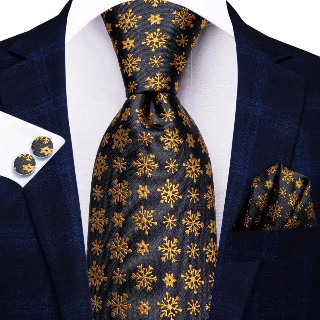 Elegant Black and Gold Silk Tie Set for Men - Perfect Christmas Gift with Necktie, Pocket Square, Cufflinks, and Tie Clip