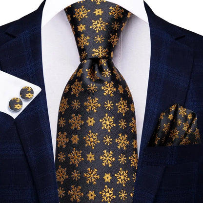 Elegant Black and Gold Silk Tie Set for Men - Perfect Christmas Gift with Necktie, Pocket Square, Cufflinks, and Tie Clip